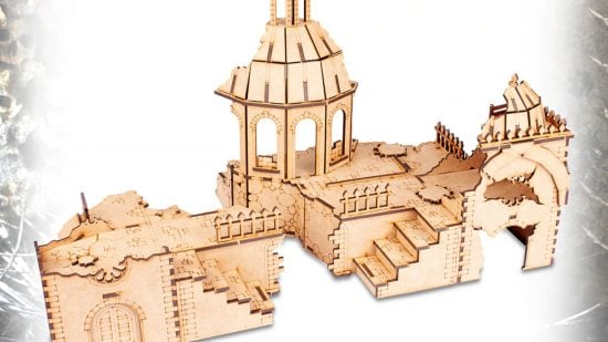 TTCombat Warhammer 40k terrain bundle - TTcombat image showing MDF model of a ruined cathedral, made by TTCombat