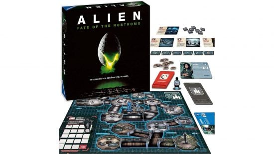 Best coop board games guide - publisher sales image showing the Alien Fate of the Nostromo box art, board, and pieces