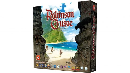 Best coop board games guide - publisher sales image showing the Robinson Crusoe board game box art