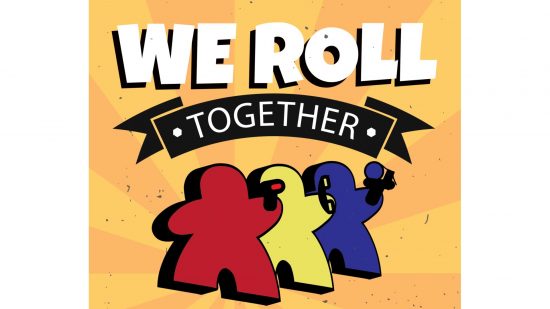 A logo showing three meeples, with the union slogan "we roll together"