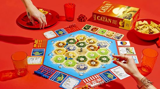 Catan being played by a bunch of people who probably got the game on Black Friday and then used the money they saved on snacks.