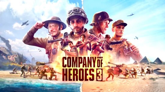 Company of Heroes 3 trailer wehrmacht sizzle - SEGA photo showing the game's logo with soldier characters and a beach with tanks