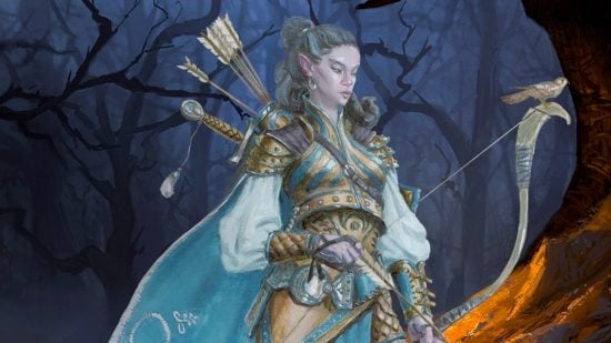 DnD classes 5e guide - Wizards of the Coast artwork showing a Ranger character with a bow and arrow in a forest