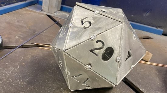 DnD dice - a giant metal d20 unwelded.
