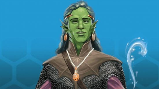 Wizards of the Coast art of a DnD Water Genasi 5e seen from the shoulders up