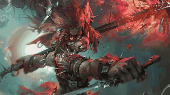 DnD Goblin 5e race guide - Wizards of the Coast artwork showing a Goblin fighter attacking with two weapons