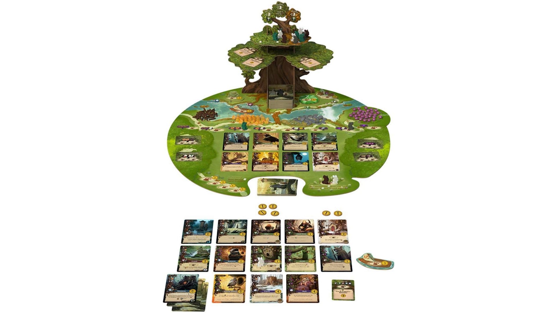 Meeple games - Everdell board, cards and meeples set up