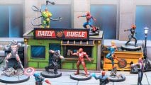 marvel board games - marvel miniatures fighting in a street environment
