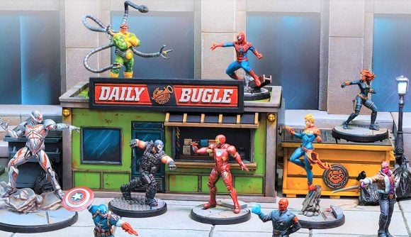 marvel board games - marvel miniatures fighting in a street environment