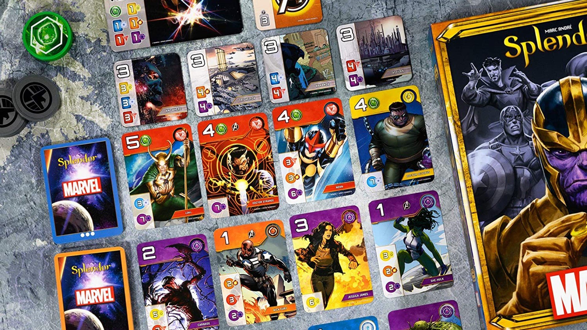 marvel board games - cards from marvel splendor