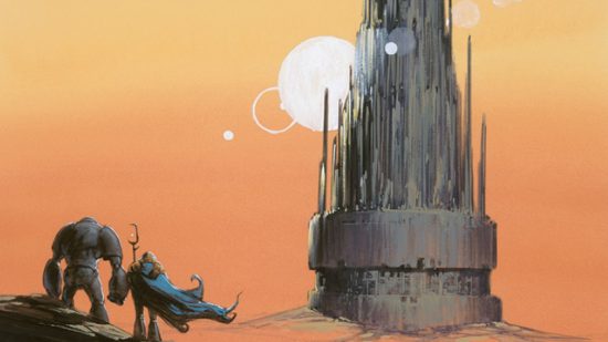 MTG Jumpstart 2022 - The artwork from Urza's Tower - a tower sticking out of the desert