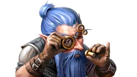 Pathfinder races and ancestries guide - Paizo artwork showing a character from the Gnome race using a jeweller's eyeglass to inspect a piece of metal