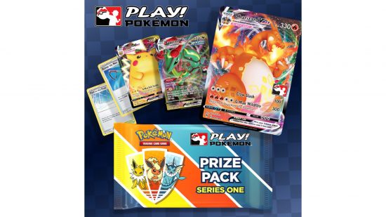pokemon trading card game - a banner promoting the play pokemon prize packs, showing off some of the cards available.