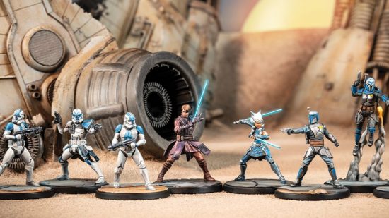 Star Wars Shatterpoint - a team of Star Wars Shatterpoint characters in a desert planet landscape