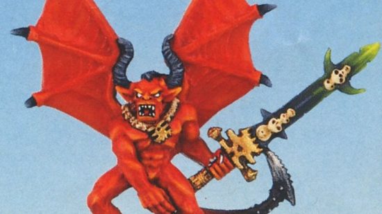 Warhammer 40k Angron - Games Workshop image showing the old school epic scale angron model, a red devil with bat wings