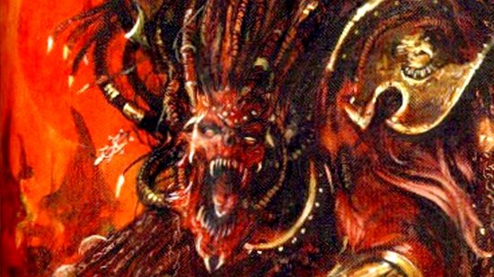 Warhammer 40k Angron - Games Workshop image showing Angron's roaring, pained, daemonic face