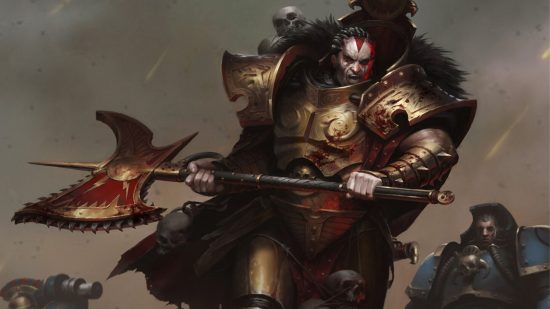 Warhammer 40k Angron - Games Workshop image showing Angron as a primarch, holding an axe
