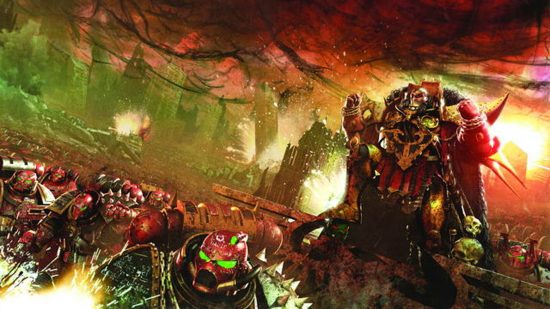 Warhammer 40k Angron - Games Workshop image showing angron in battle with his World Eaters space marines