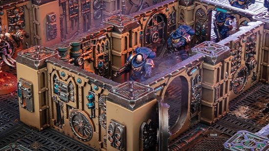 Warhammer 40k Arks of Omen - Games Workshop image showing Ultramarines space marine models in a Boarding Actions game