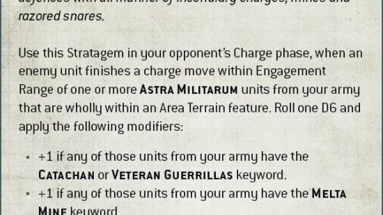 Warhammer 40k astra militarum army guide - Games Workshop image showing the rules for the Vicious Traps Stratagem