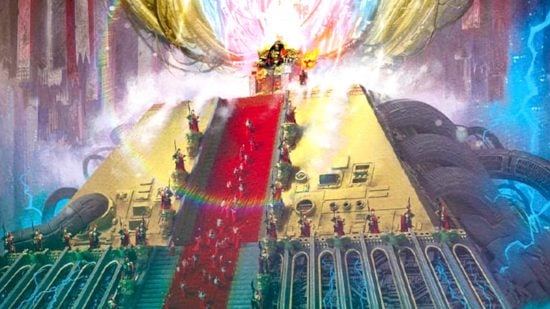 Warhammer 40k Horus Heresy book order - Games Workshop artwork showing the Emperor on his Golden Throne within the Sanctum Imperialis