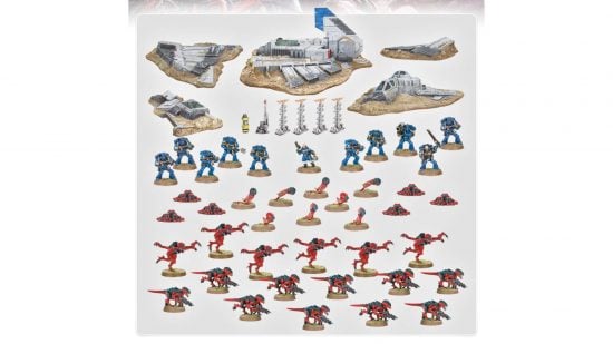 Warhammer 40k Battle for Macragge starter set - Space Marine and Tyranid models, and a crashed Imperial Aquila lander