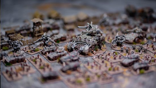 Full Spectrum Dominance is like Warhammer 40k meets Total Annihilation - photo of models by the Lazy Forger, tiny models representing the myriad vehicles and infantry of the enlisted faction