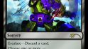 MTG Secret Lair Transformers card Collective Brutality with art of fighter jets attacking the giant Decepticon Devastator