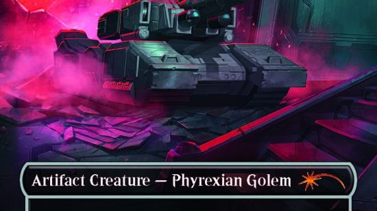 MTG Secret Lair Transformers Blightsteel Colossus with art depicting Megatron in the form of a tank