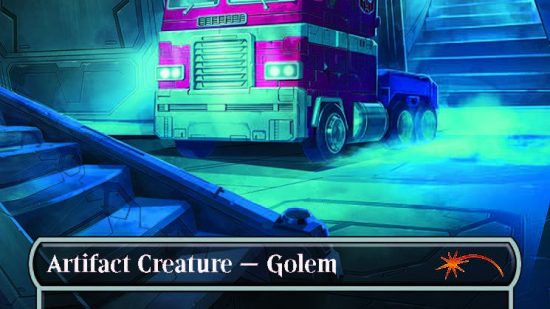 MTG Secret Lair Transformers Darksteel Colossus with art depicting Optimus Prime in the form of a truck