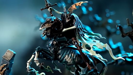 Nighthaunt army guide - photo by Games Workshop of a Knight of Shrouds, a model of a ghostly horseman riding a skeletal steed