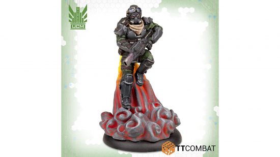 Warhammer 40k Scale Mini by TTCombat - UCM droptrooper, armoured soldier descending on a blast of jetpack fumes