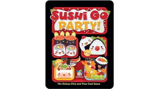 Best cheap board games guide - publisher sales photo showing the Sushi Go Party board game box art