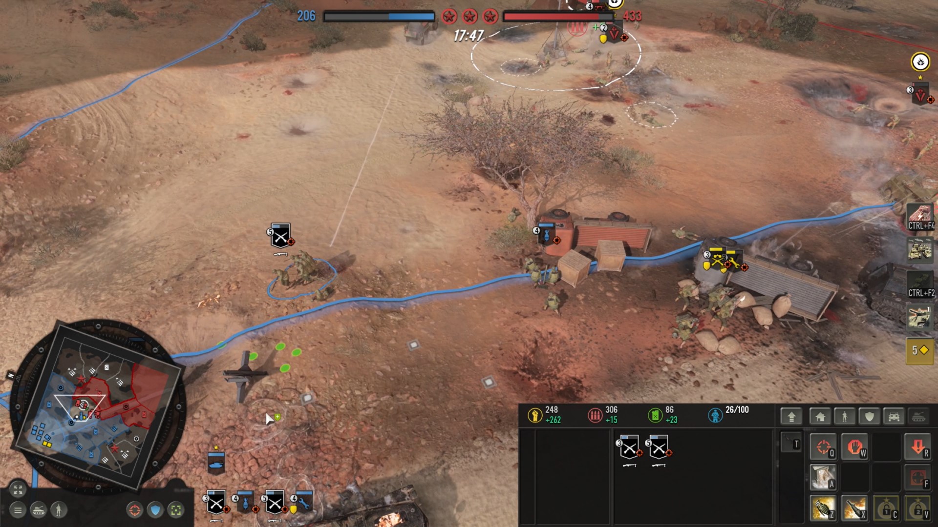 Company of heroes 3 - gameplay screenshot showing a pitched battle in the desert