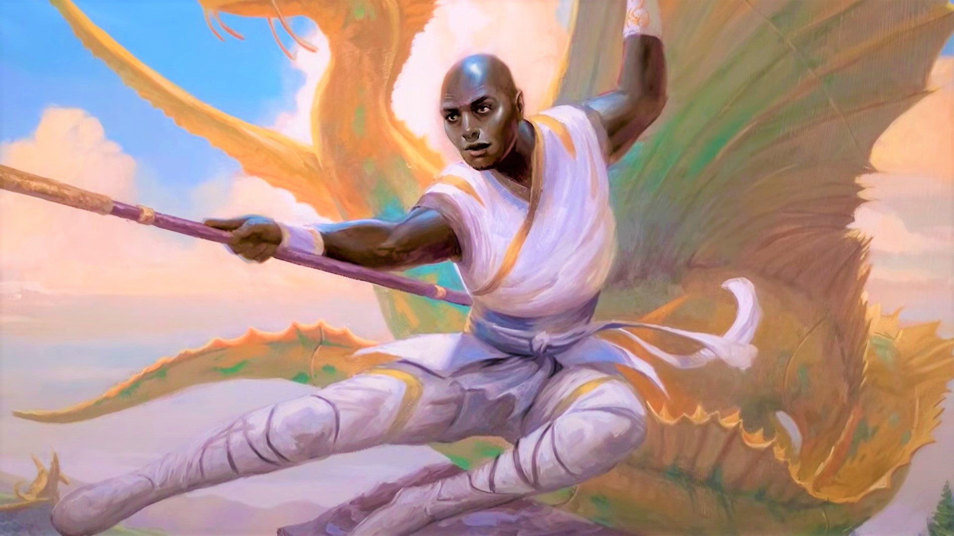 DnD human 5e monk kicking mid-air (art by Wizards of the Coast)