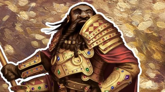 DnD Wizards hiring Head of Creative - D&D art of a dwarf in gold armour posing proudly