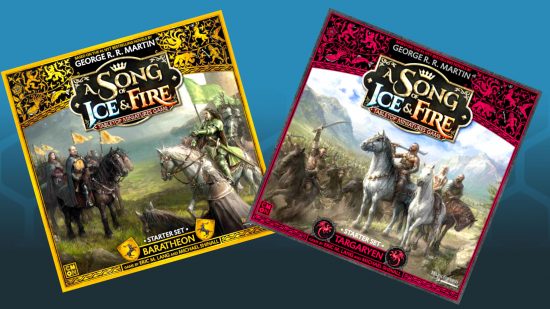 Free game giveaway A Song of Ice and Fire Miniatures game starter sets - CMON images showing the box art for the Baratheon and Targaryen starter sets
