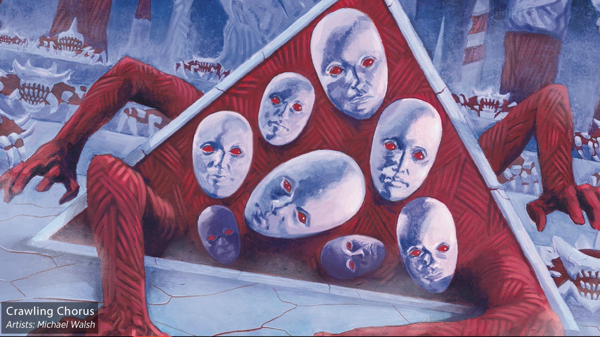 MTG Phyrexia All Will Be One - a triangle with faces stuck to it