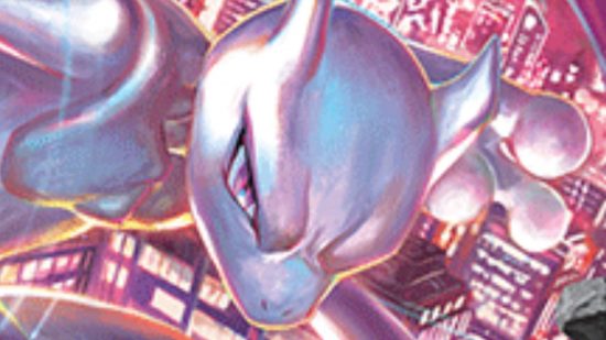 Pokemon TCG artwork of mewtwo leaning in to attack