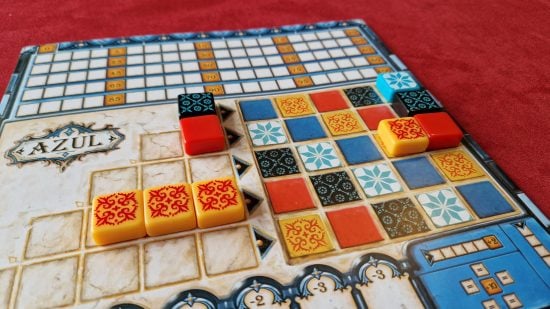Azul board game review - author photo showing the player board with tiles placed