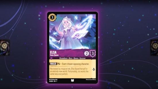 Disney Lorcana card game wish list - Ravensburger and Disney promotional image showing the Lorcana Elsa card from Frozen and Frozen 2