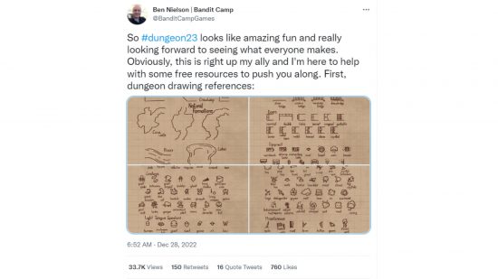 DnD dungeon - a twitter post with resources to help build megadungeons