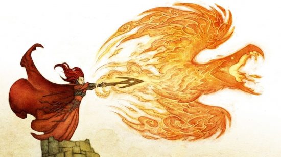 DnD Free League OGL - A wizards casting a fiery phoenix spell