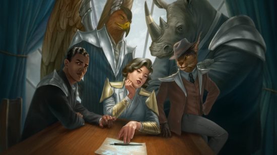 DnD Hasbro - art from the MTG card Brokers ascendancy, of a bunch of lawyers
