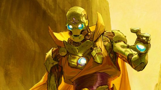 DnD Warforged seen on the Eberron: Rising From the Last War cover (art by Wizards of the Coast)