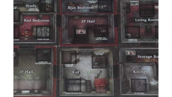 Rooms from Hako Onna, one of the best horror board games