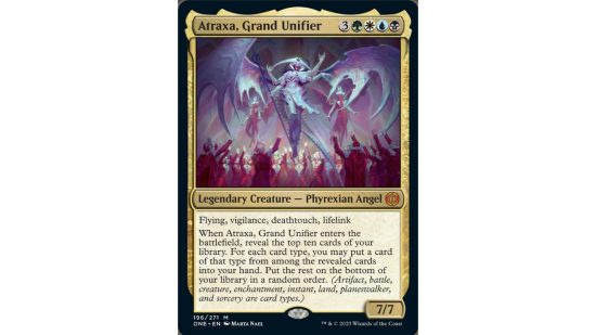 MTG battle card type - Magic card, Atraxa, Grand Unifier (image from Wizards of the Coast)
