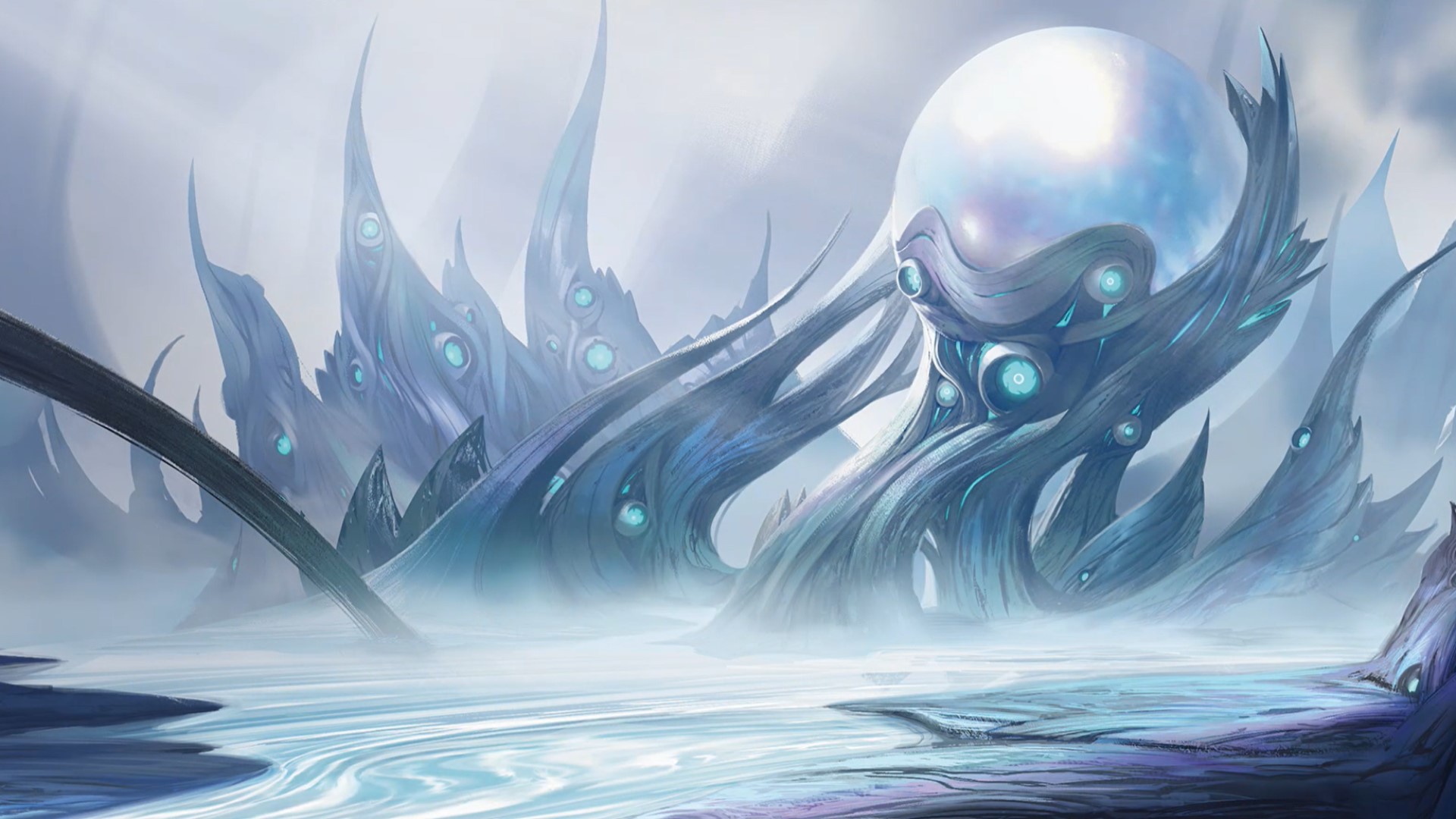 MTG Phyrexia All Will Be One artwork from an island card showing a strange metal landscape