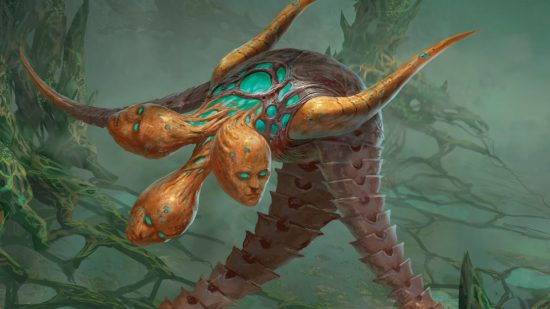 MTG Phyrexia proliferate counters - a strange sea creature with three heads