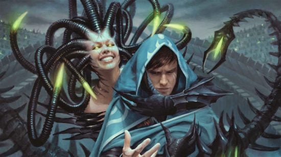 MTG Phyrexia planeswalkers compleated - A very happy Phyrexian Vraska tormenting Jace
